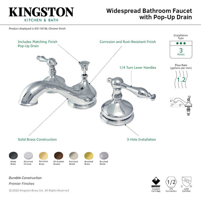 Heritage KS1160NL Two-Handle 3-Hole Deck Mount Widespread Bathroom Faucet with Brass Pop-Up, Matte Black