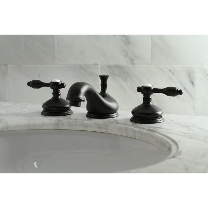 Tudor KS1160TAL Two-Handle 3-Hole Deck Mount Widespread Bathroom Faucet with Brass Pop-Up, Matte Black