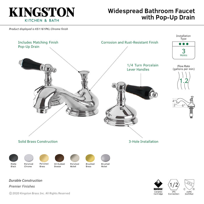 Duchess KS1161PKL Two-Handle 3-Hole Deck Mount Widespread Bathroom Faucet with Brass Pop-Up, Polished Chrome