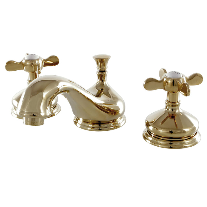 Essex KS1162BEX Two-Handle 3-Hole Deck Mount Widespread Bathroom Faucet with Brass Pop-Up, Polished Brass