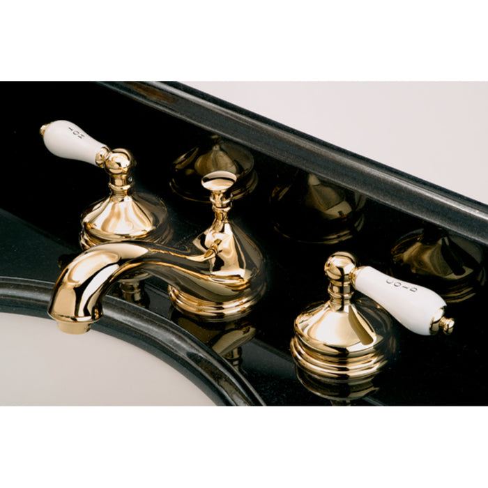Heritage KS1162PL Two-Handle 3-Hole Deck Mount Widespread Bathroom Faucet with Brass Pop-Up, Polished Brass