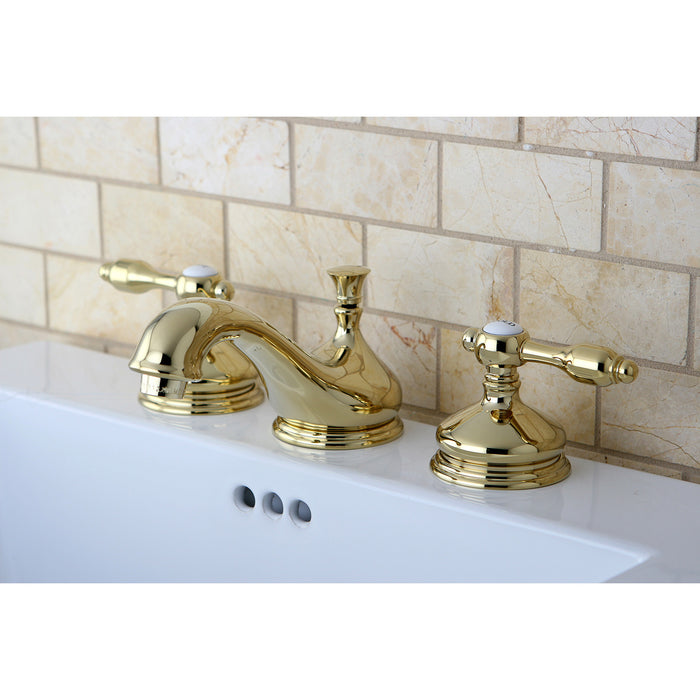 Tudor KS1162TAL Two-Handle 3-Hole Deck Mount Widespread Bathroom Faucet with Brass Pop-Up, Polished Brass