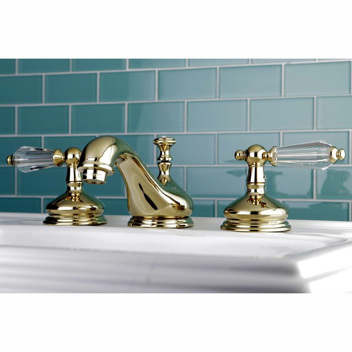 Wilshire KS1162WLL Two-Handle 3-Hole Deck Mount Widespread Bathroom Faucet with Brass Pop-Up, Polished Brass