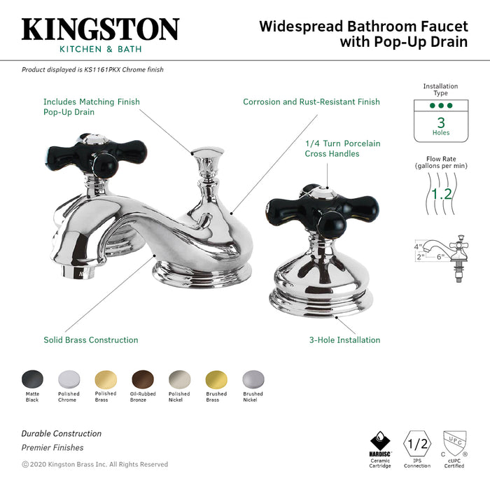 Kingston Heirloom KS1165PKX - Duchess Two-Handle 3-Hole Deck Mount Widespread Bathroom Faucet with Brass Pop-Up, Oil Rubbed Bronze