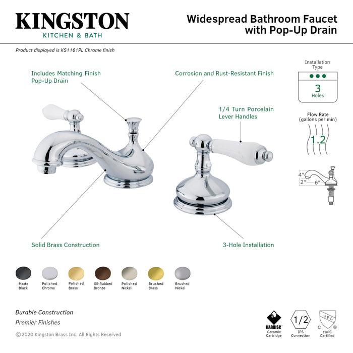 Heritage KS1165PL Two-Handle 3-Hole Deck Mount Widespread Bathroom Faucet with Brass Pop-Up, Oil Rubbed Bronze