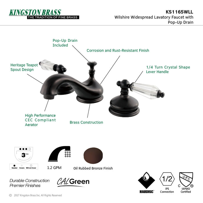 Wilshire KS1165WLL Two-Handle 3-Hole Deck Mount Widespread Bathroom Faucet with Brass Pop-Up, Oil Rubbed Bronze