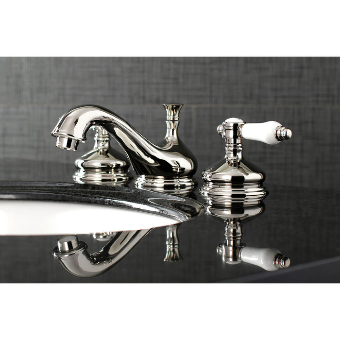 Bel-Air KS1166BPL Two-Handle 3-Hole Deck Mount Widespread Bathroom Faucet with Brass Pop-Up, Polished Nickel