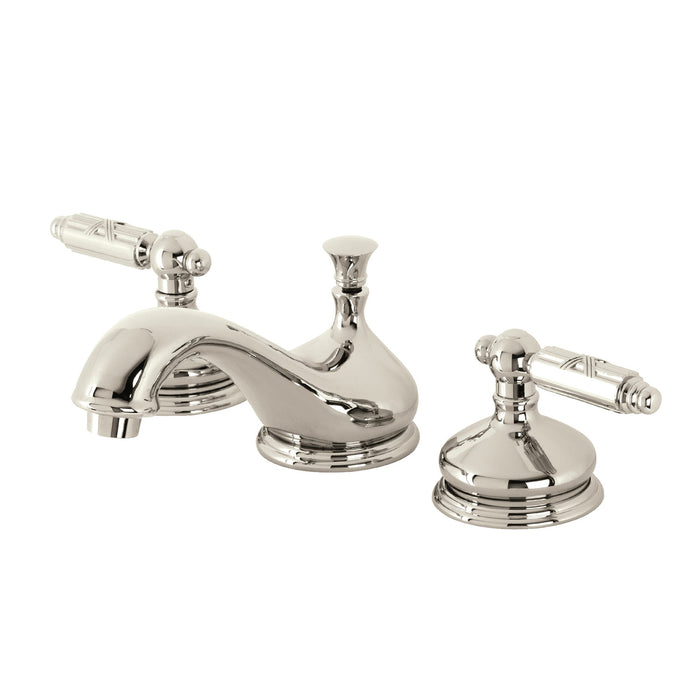 Georgian KS1166GL Two-Handle 3-Hole Deck Mount Widespread Bathroom Faucet with Brass Pop-Up, Polished Nickel