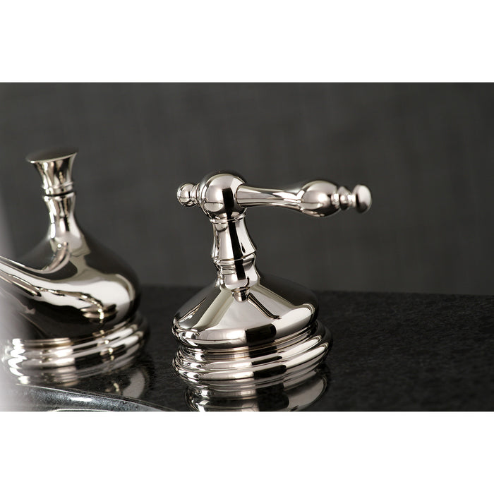Heritage KS1166NL Two-Handle 3-Hole Deck Mount Widespread Bathroom Faucet with Brass Pop-Up, Polished Nickel