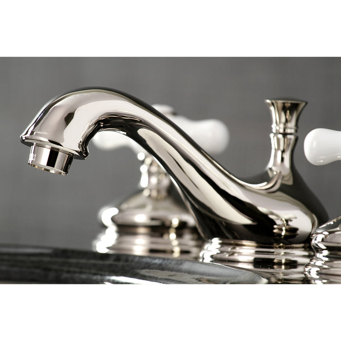 Kingston Heirloom KS1166PX - Heritage Two-Handle 3-Hole Deck Mount Widespread Bathroom Faucet with Brass Pop-Up, Polished Nickel