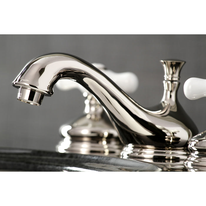Heritage KS1166PX Two-Handle 3-Hole Deck Mount Widespread Bathroom Faucet with Brass Pop-Up, Polished Nickel