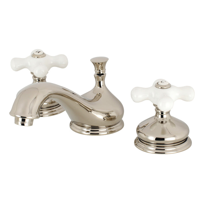 Kingston Heirloom KS1166PX - Heritage Two-Handle 3-Hole Deck Mount Widespread Bathroom Faucet with Brass Pop-Up, Polished Nickel