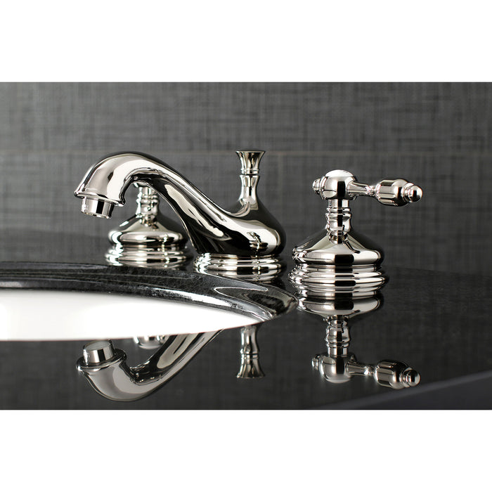 Tudor KS1166TAL Two-Handle 3-Hole Deck Mount Widespread Bathroom Faucet with Brass Pop-Up, Polished Nickel