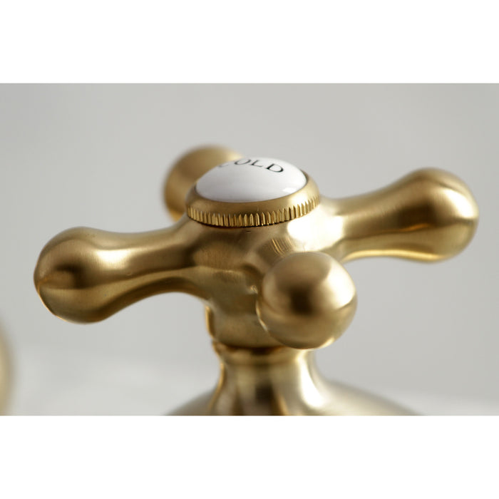Kingston Heirloom KS1167AX - Kingston Two-Handle 3-Hole Deck Mount Widespread Bathroom Faucet with Brass Pop-Up, Brushed Brass