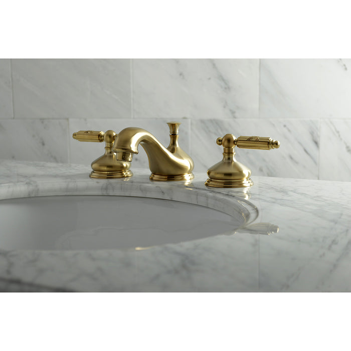 Georgian KS1167GL Two-Handle 3-Hole Deck Mount Widespread Bathroom Faucet with Brass Pop-Up, Brushed Brass