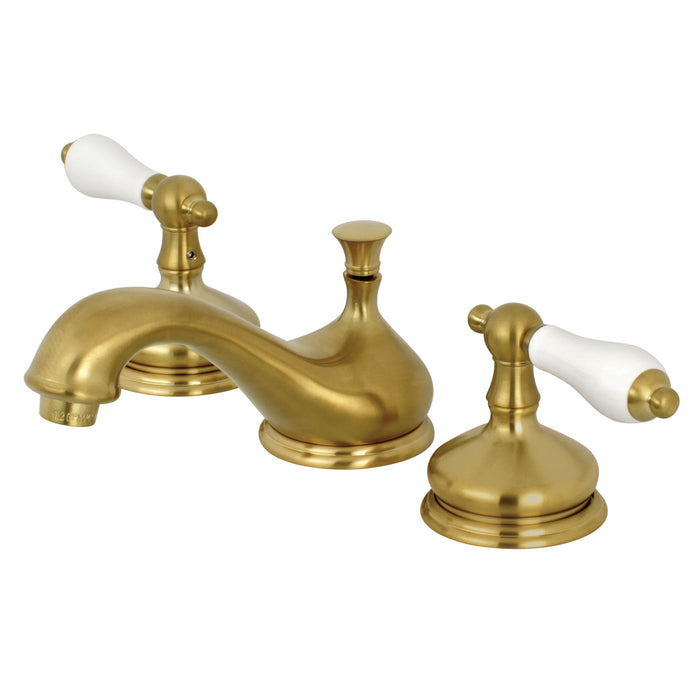 Heritage KS1167PL Two-Handle 3-Hole Deck Mount Widespread Bathroom Faucet with Brass Pop-Up, Brushed Brass