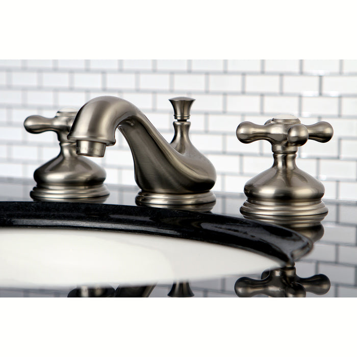 Kingston Heirloom KS1168AX - Heritage Two-Handle 3-Hole Deck Mount Widespread Bathroom Faucet with Brass Pop-Up, Brushed Nickel
