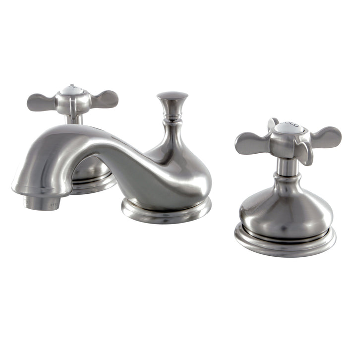 Essex KS1168BEX Two-Handle 3-Hole Deck Mount Widespread Bathroom Faucet with Brass Pop-Up, Brushed Nickel