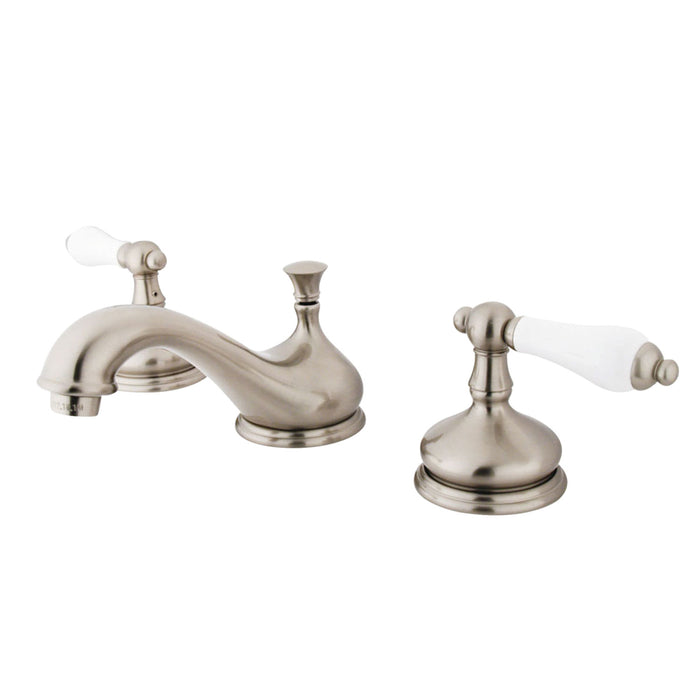 Heritage KS1168PL Two-Handle 3-Hole Deck Mount Widespread Bathroom Faucet with Brass Pop-Up, Brushed Nickel