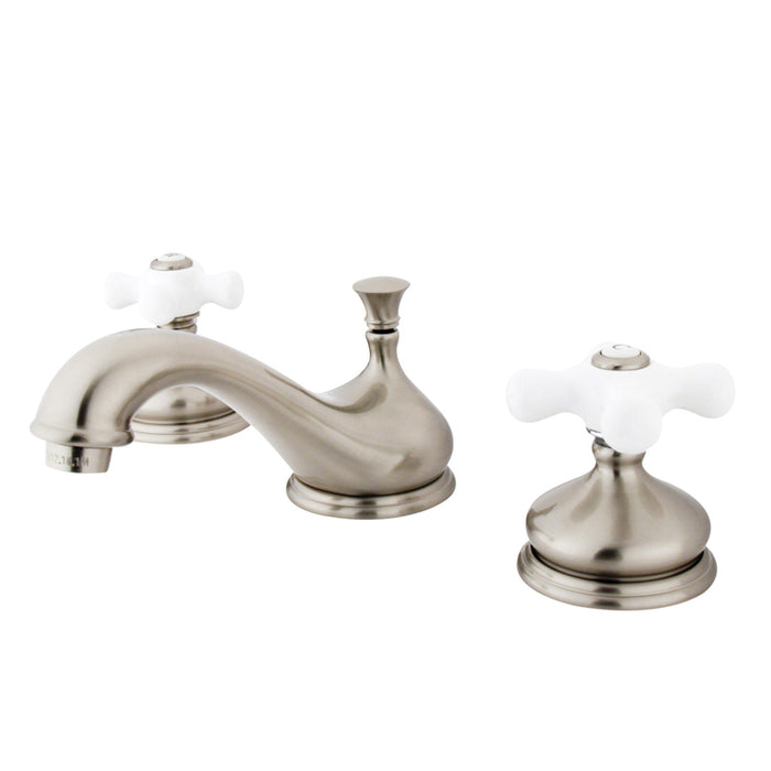 Kingston Heirloom KS1168PX - Heritage Two-Handle 3-Hole Deck Mount Widespread Bathroom Faucet with Brass Pop-Up, Brushed Nickel