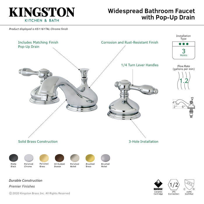 Tudor KS1168TAL Two-Handle 3-Hole Deck Mount Widespread Bathroom Faucet with Brass Pop-Up, Brushed Nickel