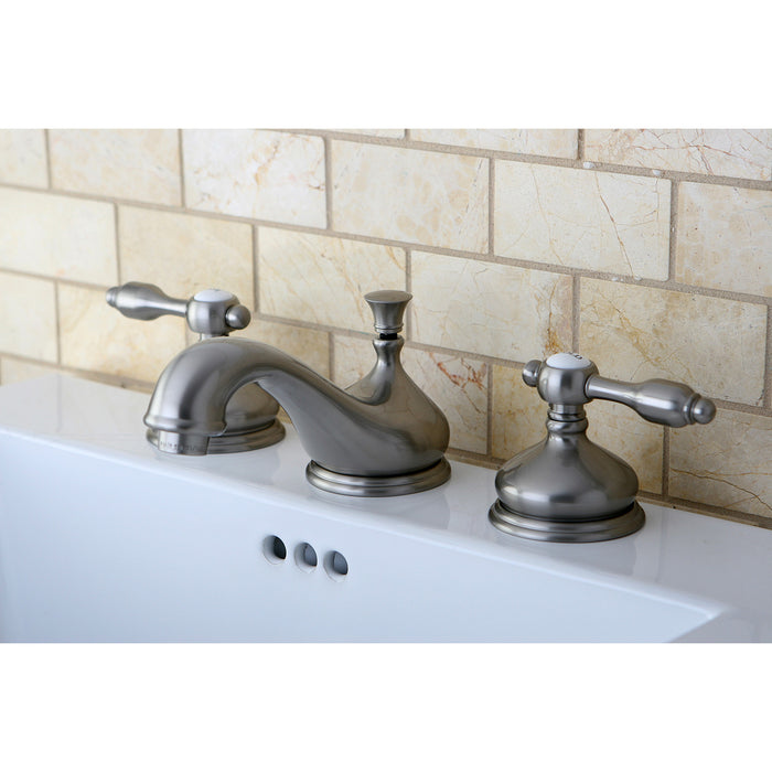 Tudor KS1168TAL Two-Handle 3-Hole Deck Mount Widespread Bathroom Faucet with Brass Pop-Up, Brushed Nickel