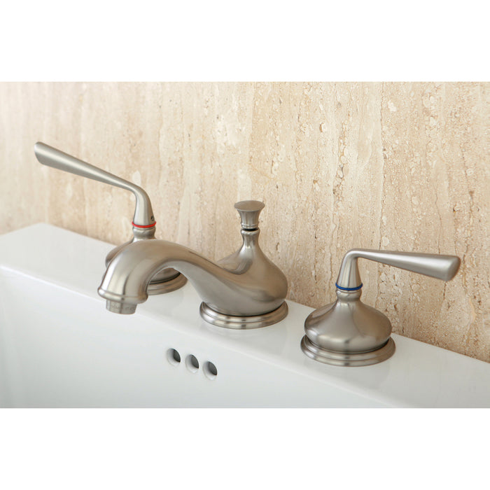 Silver Sage KS1168ZL Two-Handle 3-Hole Deck Mount Widespread Bathroom Faucet with Brass Pop-Up, Brushed Nickel