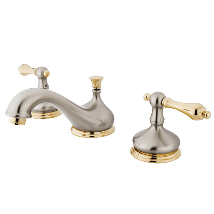 Heritage KS1169AL Two-Handle 3-Hole Deck Mount Widespread Bathroom Faucet with Plastic Pop-Up, Brushed Nickel/Polished Brass
