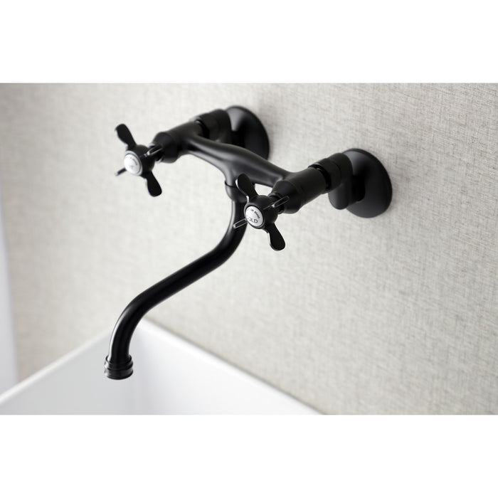 Kingston Heirloom KS116MB - Essex Double-Handle 2-Hole Wall Mount Bathroom Faucet, Matte Black