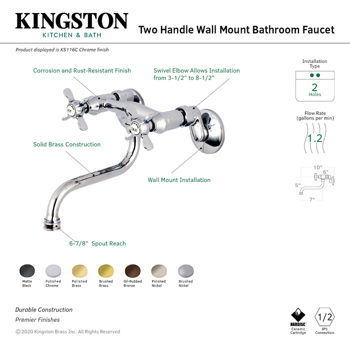 Essex KS116PB Two-Handle 2-Hole Wall Mount Bathroom Faucet, Polished Brass