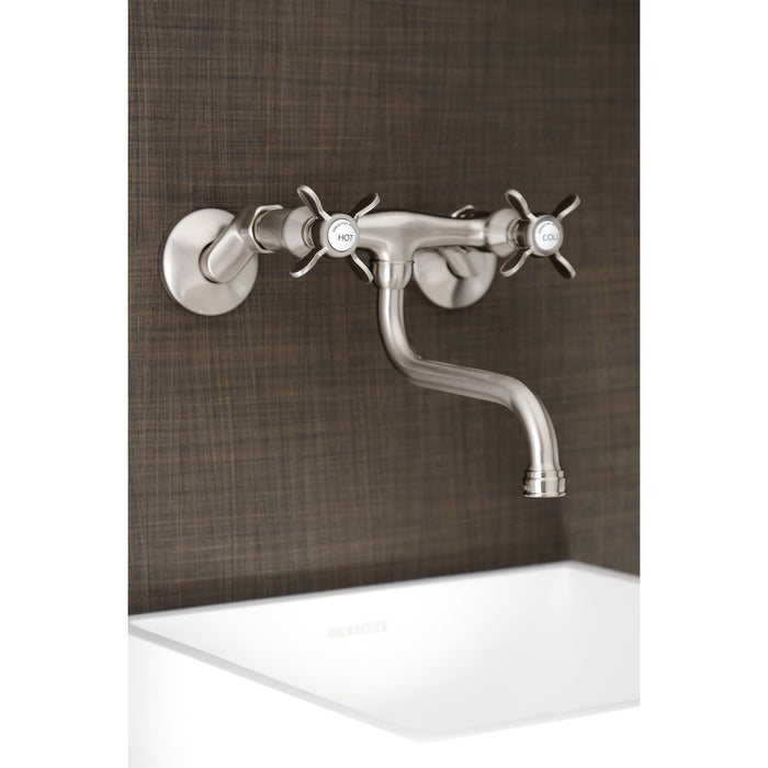 Kingston Heirloom KS116SN - Essex Double-Handle 2-Hole Wall Mount Bathroom Faucet, Brushed Nickel