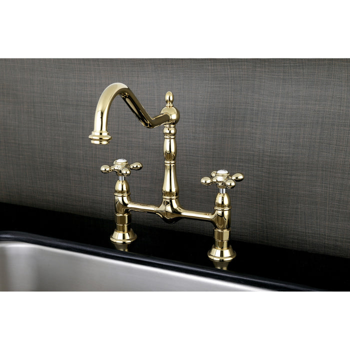 Heritage KS1172AX Two-Handle 2-Hole Deck Mount Bridge Kitchen Faucet, Polished Brass