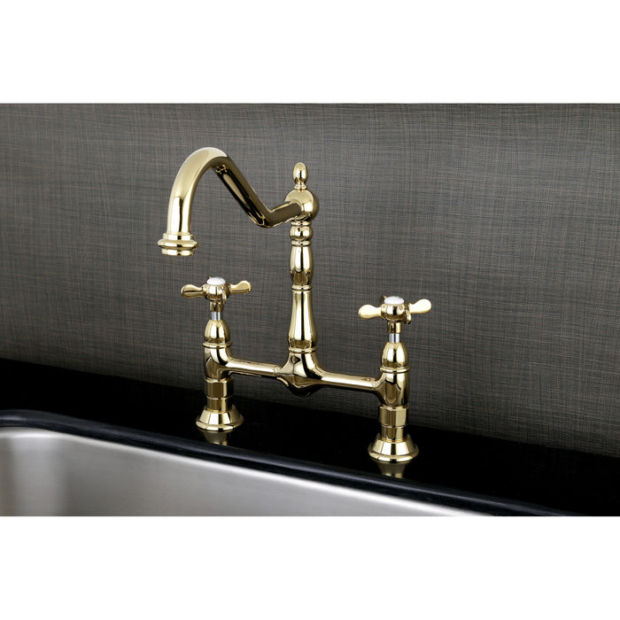Essex KS1172BEX Two-Handle 2-Hole Deck Mount Bridge Kitchen Faucet, Polished Brass
