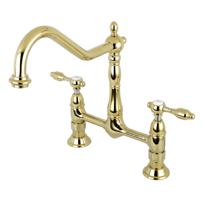 Tudor KS1172TAL Two-Handle 2-Hole Deck Mount Bridge Kitchen Faucet, Polished Brass