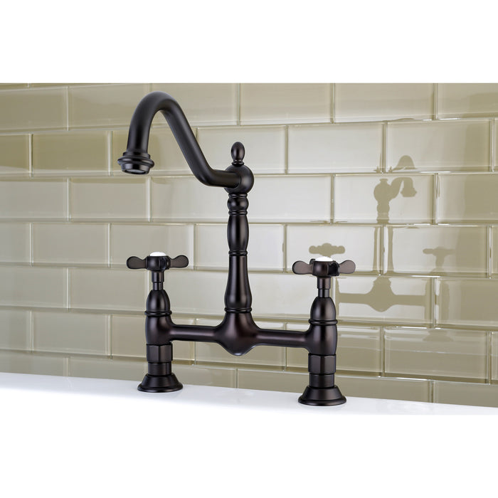 Kingston Heirloom KS1175BEX - Essex Two-Handle 2-Hole Deck Mount Bridge Kitchen Faucet, Oil Rubbed Bronze