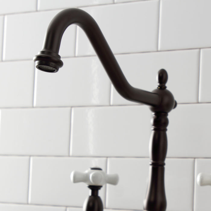 Kingston Heirloom KS1175PX - Heritage Two-Handle 2-Hole Deck Mount Bridge Kitchen Faucet, Oil Rubbed Bronze