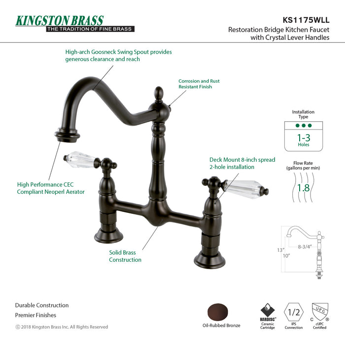 Wilshire KS1175WLL Two-Handle 2-Hole Deck Mount Bridge Kitchen Faucet, Oil Rubbed Bronze