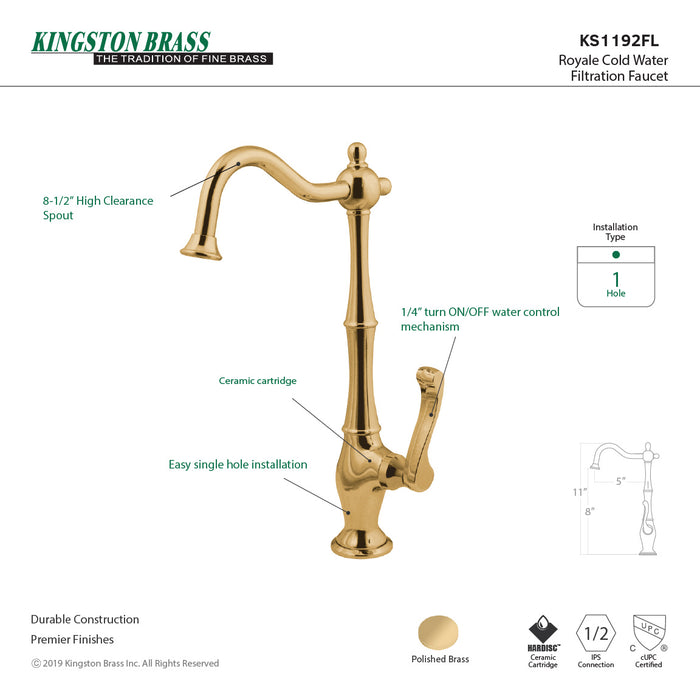 Royale KS1192FL Single-Handle 1-Hole Deck Mount Water Filtration Faucet, Polished Brass