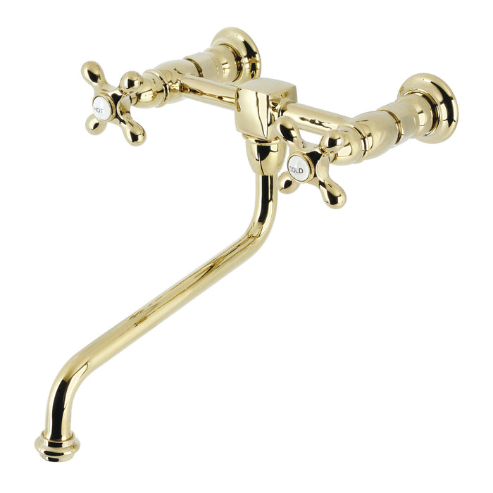 Kingston Heirloom KS1202AX - Heritage Two-Handle 2-Hole Wall Mount Bridge Kitchen Faucet, Polished Brass