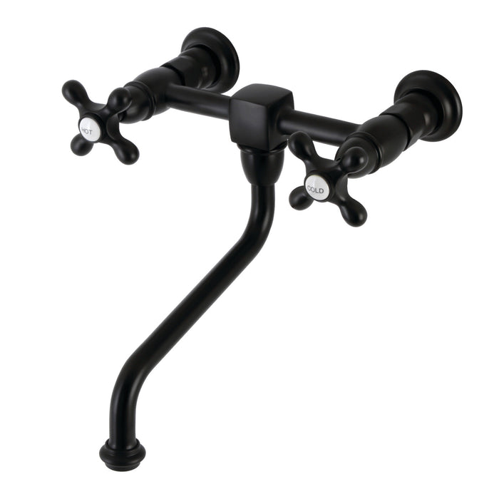 Kingston Heirloom KS1210AX - Heritage Double-Handle 2-Hole Wall Mount Bathroom Faucet, Matte Black