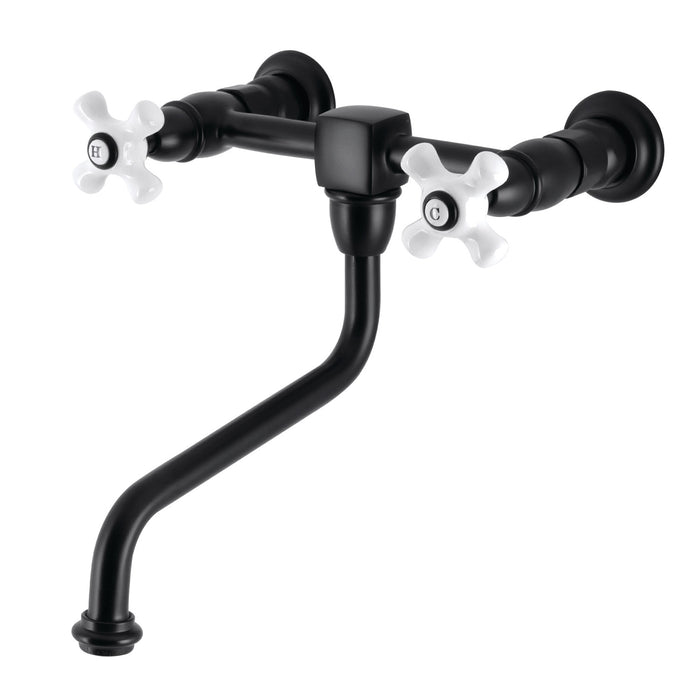 Kingston Heirloom KS1210PX - Heritage Double-Handle 2-Hole Wall Mount Bathroom Faucet, Matte Black