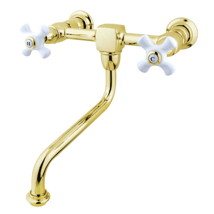 Kingston Heirloom KS1212PX - Heritage Double-Handle 2-Hole Wall Mount Bathroom Faucet, Polished Brass