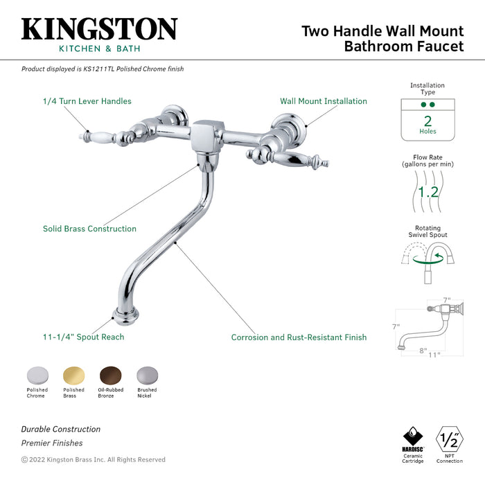Heritage KS1212TL Two-Handle 2-Hole Wall Mount Bathroom Faucet, Polished Brass