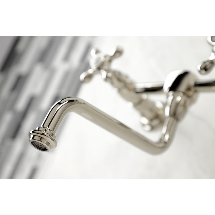 Kingston Heirloom KS1216AX - Heritage Double-Handle 2-Hole Wall Mount Bathroom Faucet, Polished Nickel
