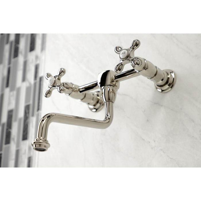 Kingston Heirloom KS1216AX - Heritage Double-Handle 2-Hole Wall Mount Bathroom Faucet, Polished Nickel