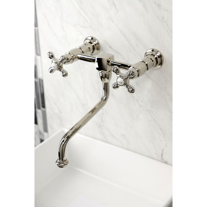 Kingston Heirloom KS1216AX - Heritage Double-Handle 2-Hole Wall Mount Bathroom Faucet, Polished Nickel