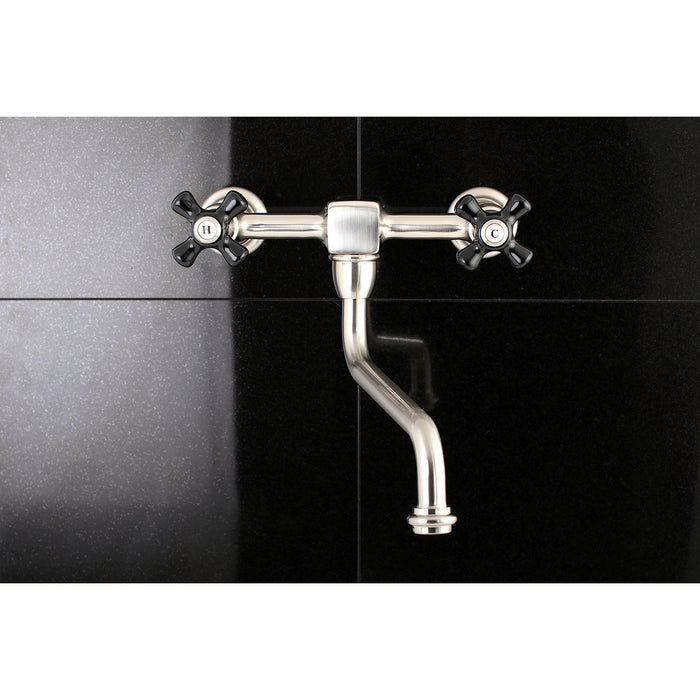 Kingston Heirloom KS1218PKX - Duchess Double-Handle 2-Hole Wall Mount Bathroom Faucet, Brushed Nickel