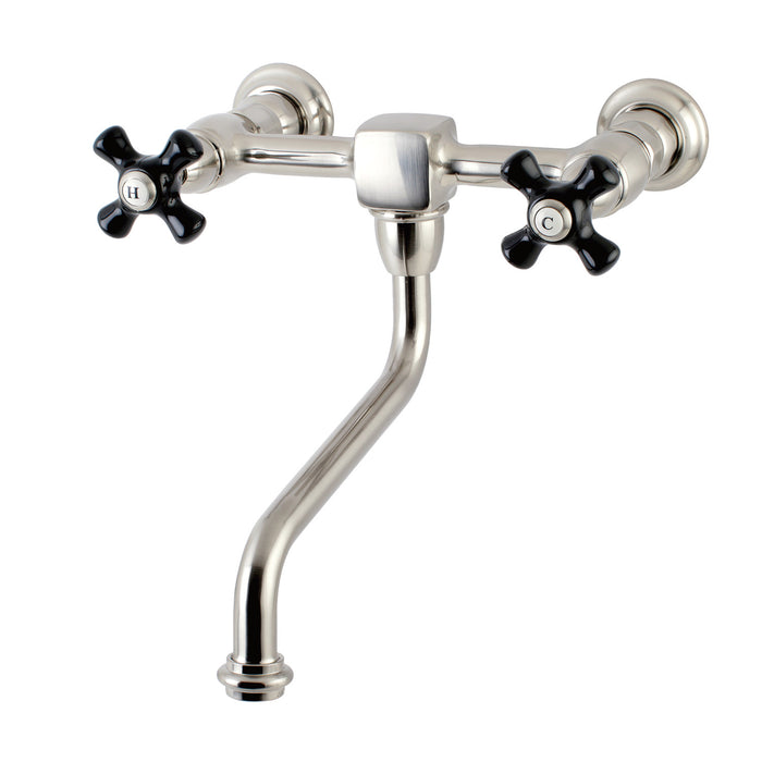 Kingston Heirloom KS1218PKX - Duchess Double-Handle 2-Hole Wall Mount Bathroom Faucet, Brushed Nickel