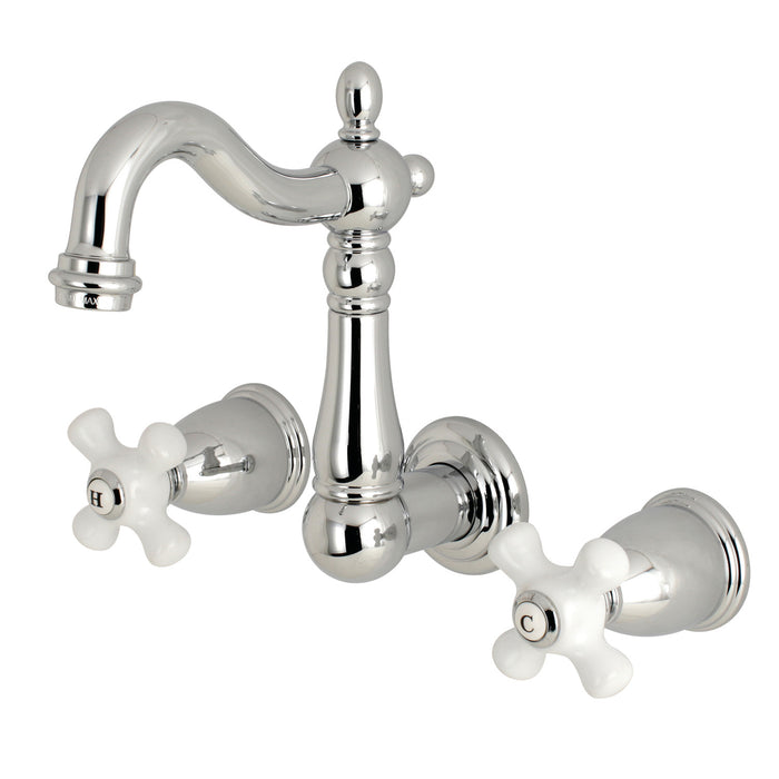 Kingston Heirloom KS1221PX - Heritage Double-Handle 3-Hole Wall Mount Bathroom Faucet, Polished Chrome