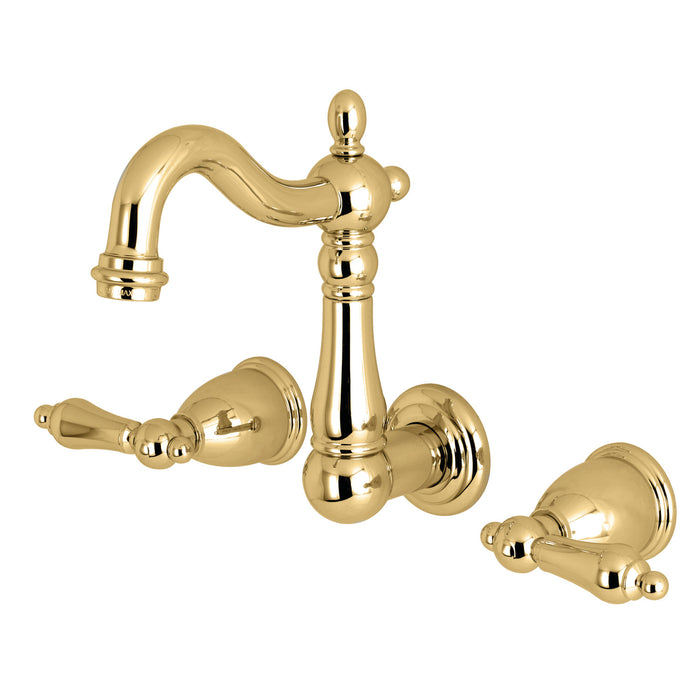 Heritage KS1222AL Two-Handle 3-Hole Wall Mount Bathroom Faucet, Polished Brass